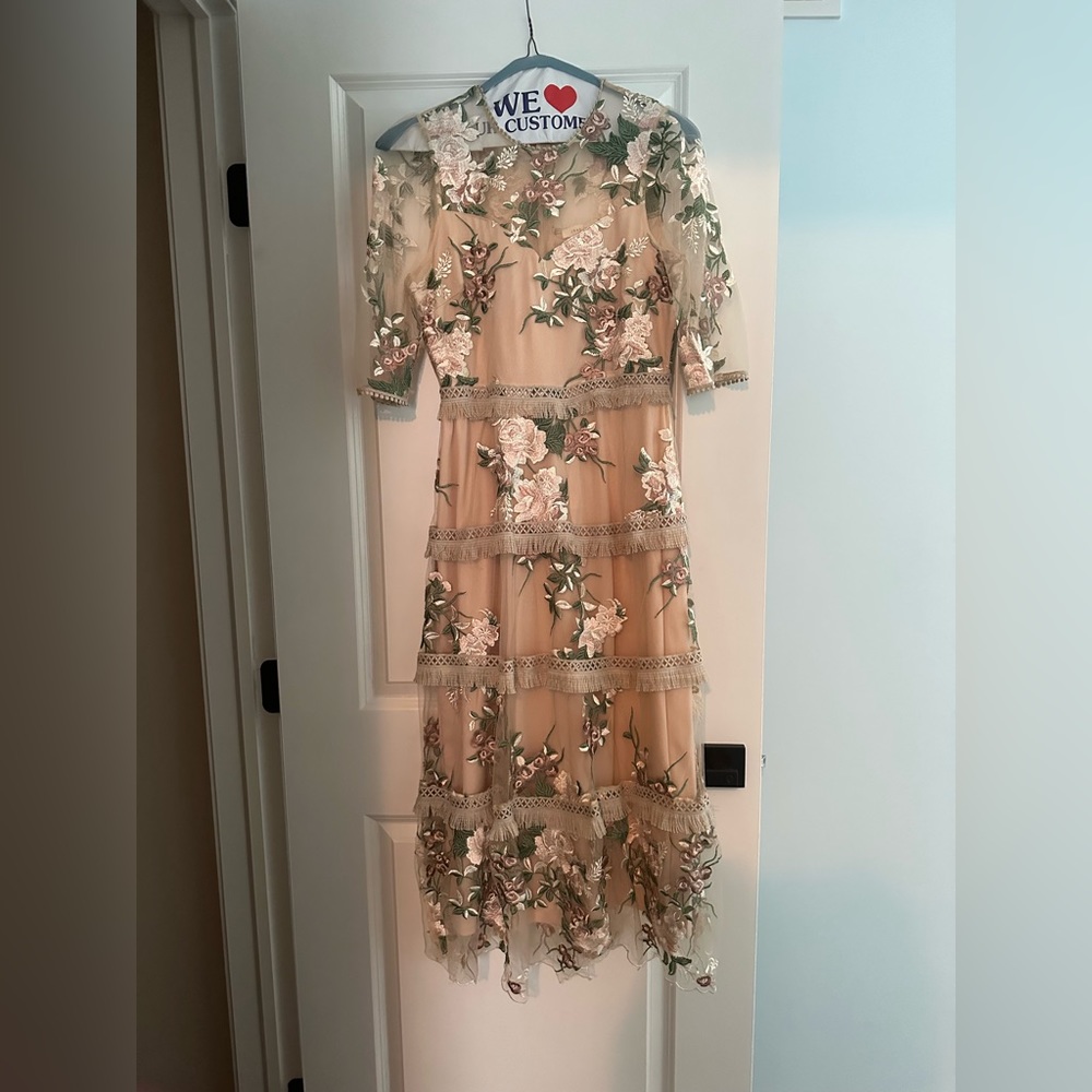 Red Dress Boutique Nude Floral Embroidered Midi Dress